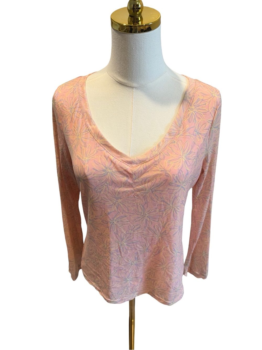 Y2K Apostrophe Pink Floral V-Neck Long Sleeve Tee